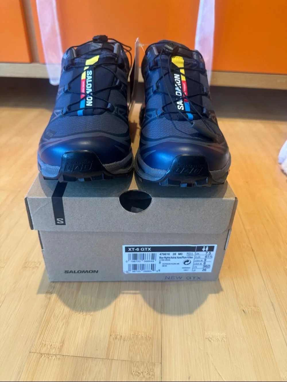 Salomon XT-6 GTX Trail Shoes - Black with Blue, Yellow, Red Accents NWT
